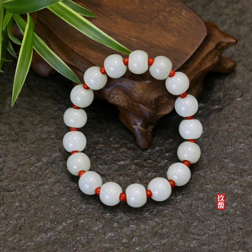 和田玉籽料（白玉）玉珠手串/苹果珠12*10mm 商品图0