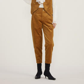 谜底2022冬新款复古高腰灯芯绒萝卜裤宽松百搭休闲裤女224MK1602