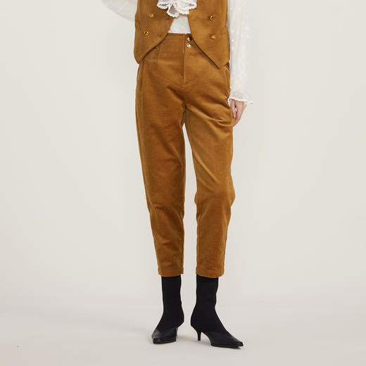 谜底2022冬新款复古高腰灯芯绒萝卜裤宽松百搭休闲裤女224MK1602 商品图0