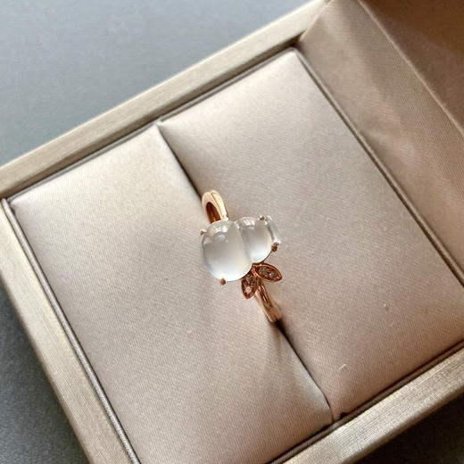 玻璃种翡翠葫芦戒指18k玫瑰金钻石镶嵌 商品图5