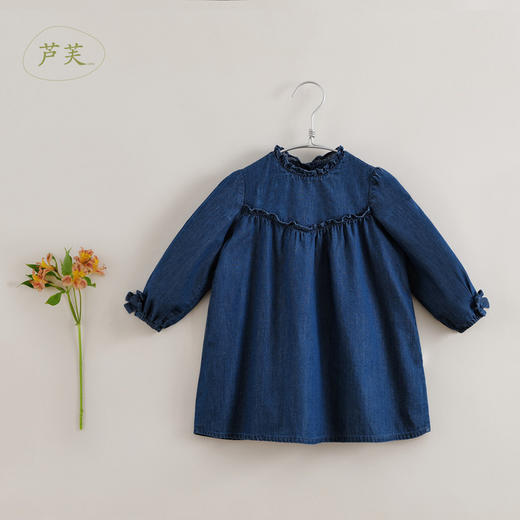 【马克珍妮 芦芙】春装新款 法式碎褶纯棉牛仔连衣裙230237 商品图1