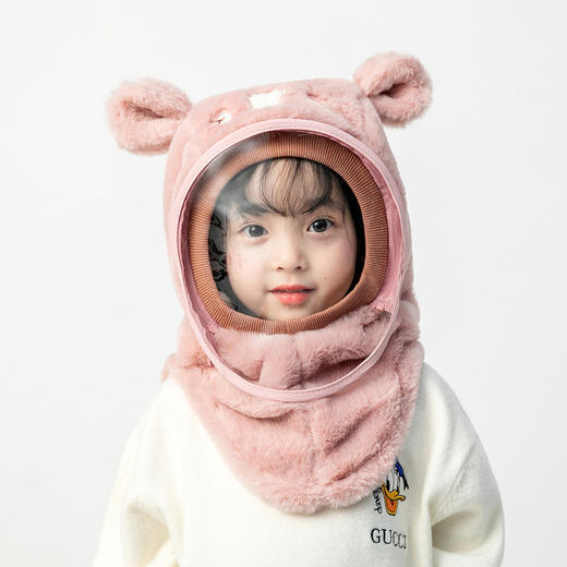 【防风保暖 镜面一体套头帽】儿童帽子冬天保暖防风帽防护带面罩男女童加厚遮脸围脖一体套头帽 商品图5