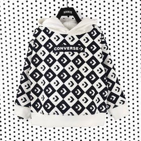 Converse匡威童衣冬季新款男女童棋盘格休闲加绒连帽套头卫衣CV2242075