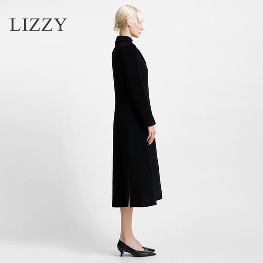 LIZZY 秋冬欧式手工盘花胸针侧开叉撞色扣绵羊毛长款大衣外套6364 商品图2