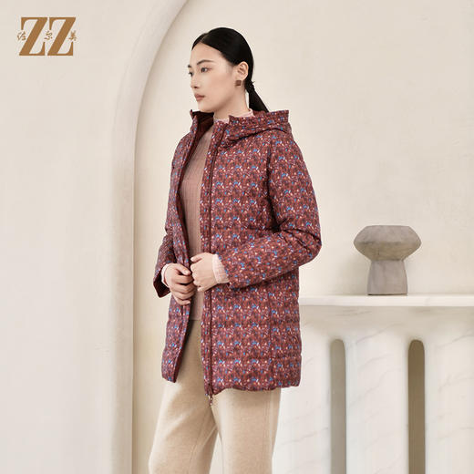 佐尔美冬季新款 双面穿碎花图案连帽羽绒服女E24YY07 商品图1