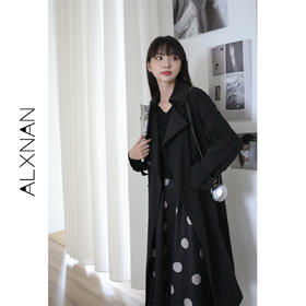 鹿向南《绯闻女孩》黑色时尚长款风衣女2025秋冬新款气质外套大衣