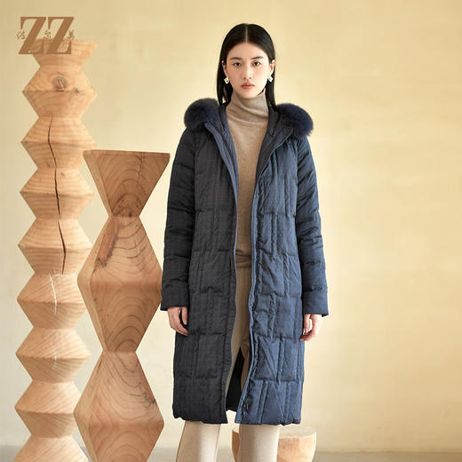 佐尔美冬季新款 气质保暖面包格狐毛领羽绒服女E24YH15 商品图0