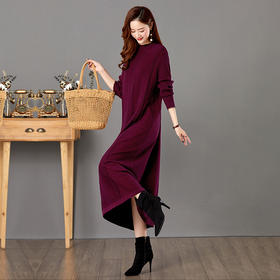 冬季宽松配大衣长款过膝毛衣裙洋气加厚内搭CC-E-3075