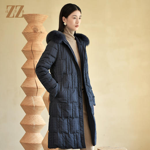 佐尔美冬季新款 气质保暖面包格狐毛领羽绒服女E24YH15 商品图2