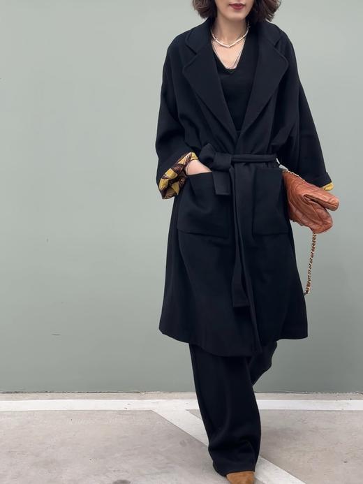 TYNVIE 廓形大插袋中长大衣-黑色 商品图1