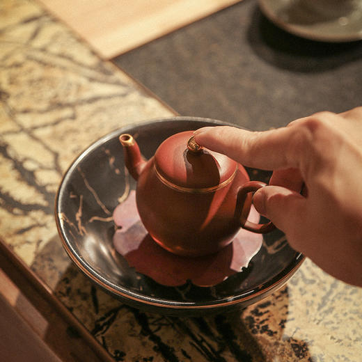 南越浅碗中式亚光白黑金箔茶承壶承铜茶托养壶盘干泡盘储水陶瓷 商品图5