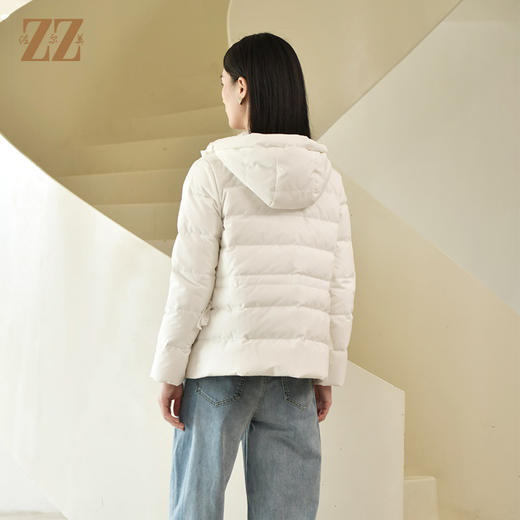 佐尔美冬季新款 气质百搭90白鸭绒连帽松紧腰羽绒服女E24YY09 商品图4