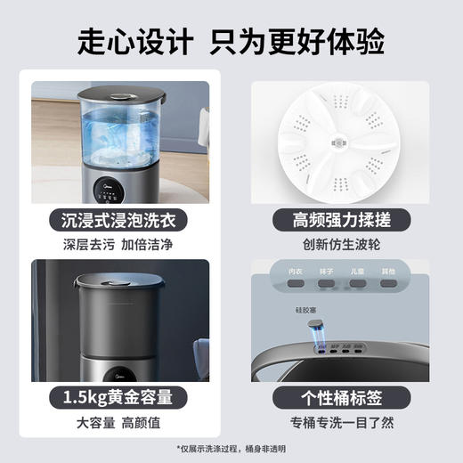 【美的】家用小型分桶洗衣机 半自动 儿童内衣 迷你清洗袜子专用神器 商品图0