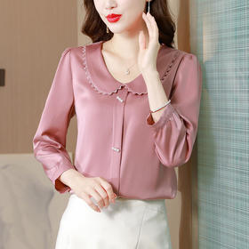 KQL A83N6809时尚娃娃领钉装饰上衣拼接雪纺衫