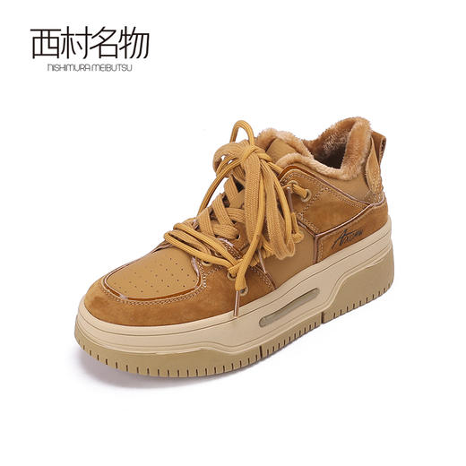 西村名物2023春季新款复古厚底板鞋面包鞋加绒小白休闲鞋女12251 商品图1