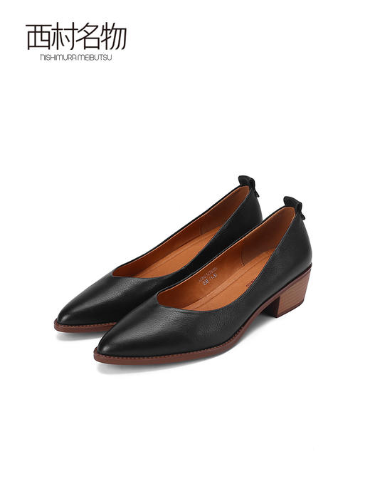 西村名物2023春季新款尖头职业一脚蹬羊皮百搭低跟浅口单鞋12351 商品图2