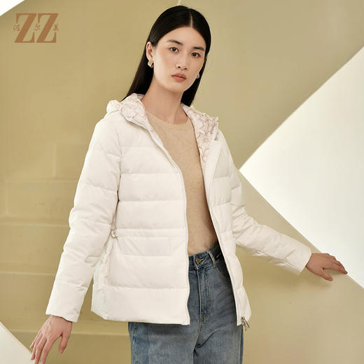 佐尔美冬季新款 气质百搭90白鸭绒连帽松紧腰羽绒服女E24YY09 商品图2