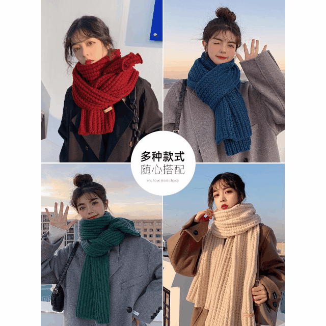 【新款围巾 数量有限】软糯handmade~2022新款百搭韩版针织毛线纯色围巾女冬季学生围脖