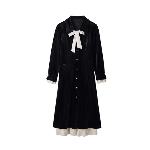 鹿向南黑色丝绒连衣裙女2025年秋冬新款蝴蝶结法式复古赫本风裙子LXN22309 商品图3