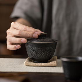 手工跳刀盖碗茶杯单个中式复古三才碗功夫茶具不烫手泡茶碗手抓壶
