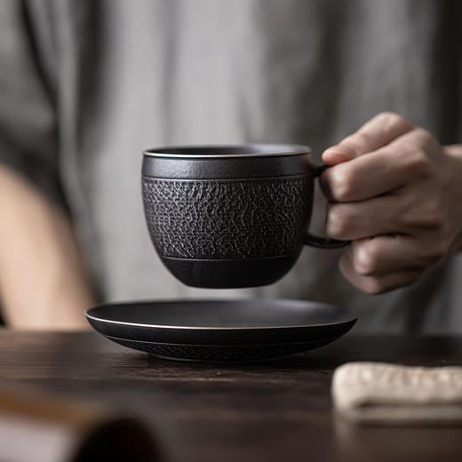 手工跳刀咖啡杯中式陶瓷杯子马克杯家用复古水杯奢华简约茶杯定Z 商品图0