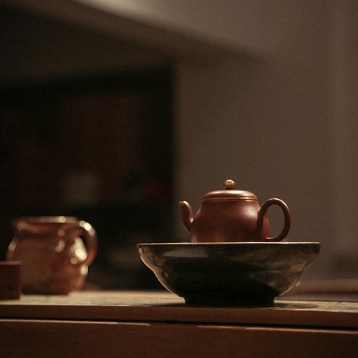 南越浅碗中式亚光白黑金箔茶承壶承铜茶托养壶盘干泡盘储水陶瓷 商品图4