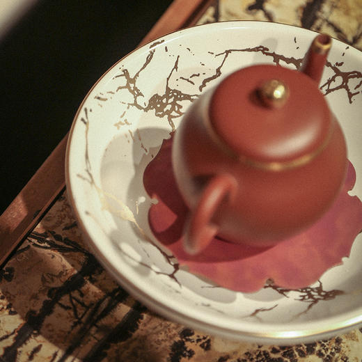 南越浅碗中式亚光白黑金箔茶承壶承铜茶托养壶盘干泡盘储水陶瓷 商品图9