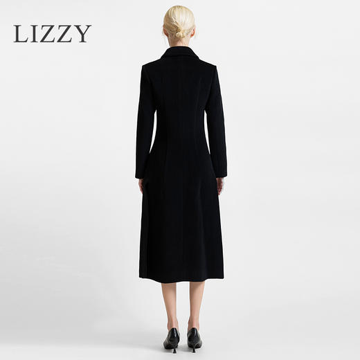 LIZZY 秋冬欧式手工盘花胸针侧开叉撞色扣绵羊毛长款大衣外套6364 商品图3