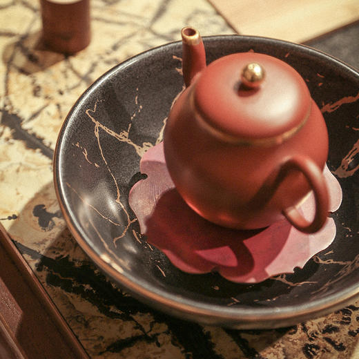 南越浅碗中式亚光白黑金箔茶承壶承铜茶托养壶盘干泡盘储水陶瓷 商品图12