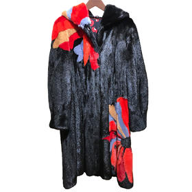 【伯妮斯茵】黑色水貂镶花皮大衣--《冬季时尚系列》206PC003