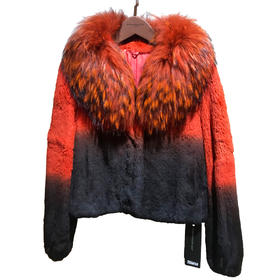 【伯妮斯茵】橙色、蓝色貉子配兔毛皮外套--《冬季时尚系列》206PA099