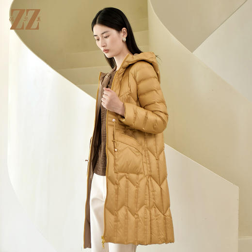 佐尔美2022冬季新款 气质保暖连帽松紧腰中长款羽绒服女E24YY19 月销 0 商品图2
