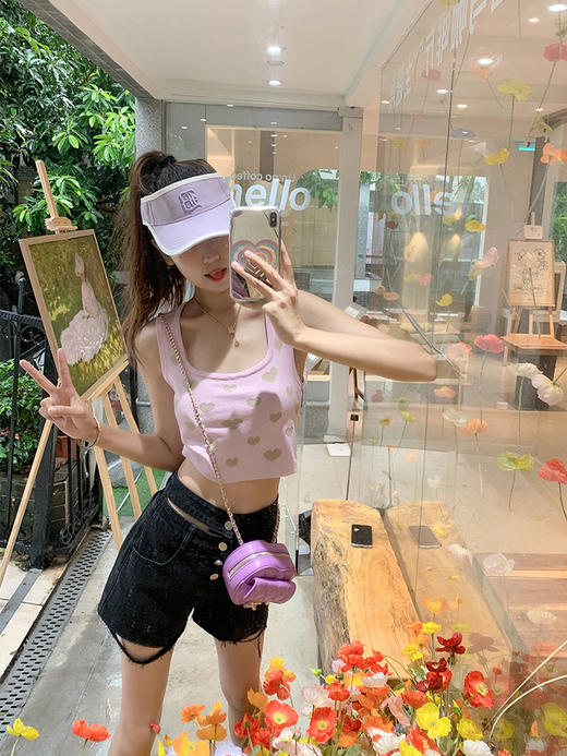 【110元任选3件】微信粉丝秒杀专场 仅此今天 活动结束下架背心女夏爱心印花修身显瘦纯欲短款甜辣小吊带 商品图2