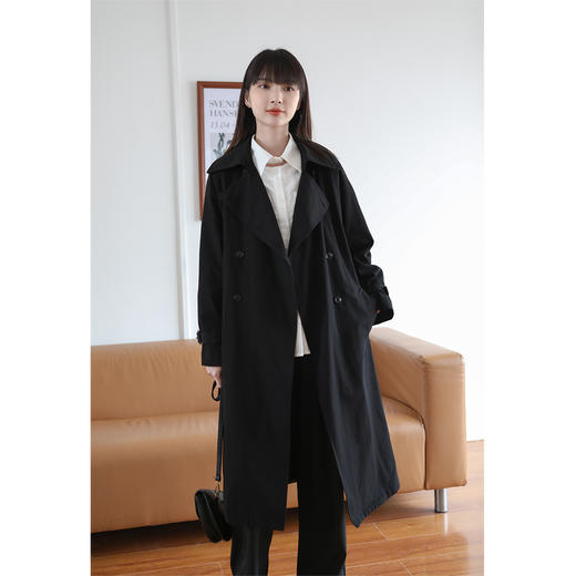 鹿向南《绯闻女孩》黑色时尚长款风衣女2025秋冬新款气质外套大衣 商品图1