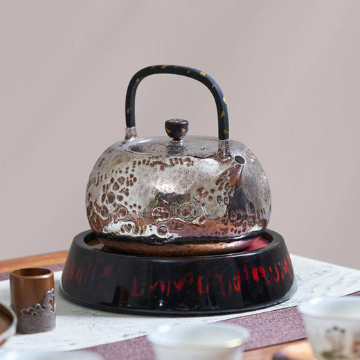 臻宝堂往来皆客-大漆提梁银壶约800ML 样品 商品图5