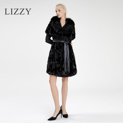 LIZZY 冬水貂卡拉古胎羊毛拼接斗篷式裘皮皮草大衣4642 商品图1