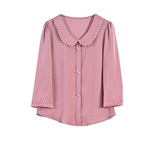 KQL A83N6809时尚娃娃领钉装饰上衣拼接雪纺衫 商品图4