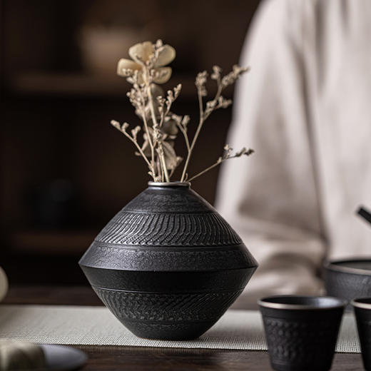 手工跳刀复古小花瓶花插中式家用客厅陶瓷花器茶桌瓷器茶道小摆件 商品图0