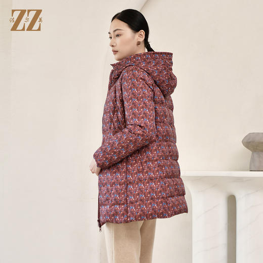 佐尔美冬季新款 双面穿碎花图案连帽羽绒服女E24YY07 商品图4