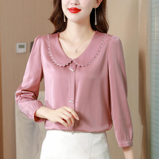 KQL A83N6809时尚娃娃领钉装饰上衣拼接雪纺衫 商品图1
