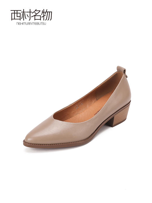西村名物2023春季新款尖头职业一脚蹬羊皮百搭低跟浅口单鞋12351 商品图1