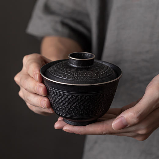 手工跳刀盖碗茶杯单个中式复古三才碗功夫茶具不烫手泡茶碗手抓壶 商品图1