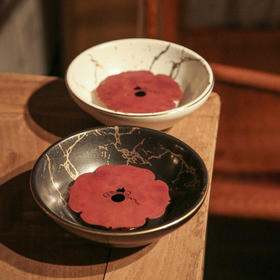 南越浅碗中式亚光白黑金箔茶承壶承铜茶托养壶盘干泡盘储水陶瓷