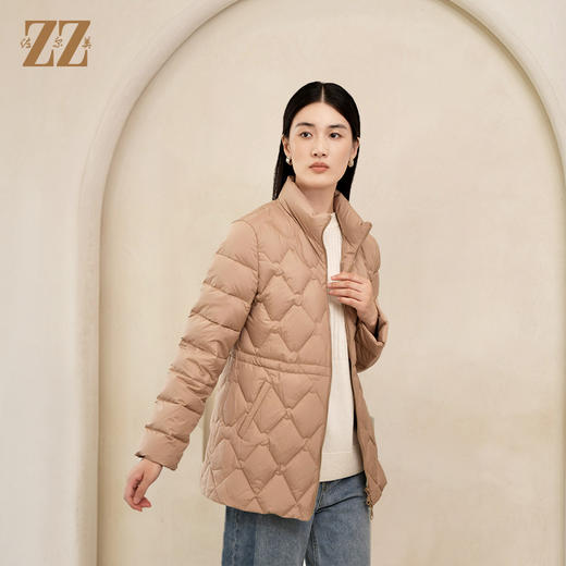 佐尔美2022冬季新款 英伦菱形走线内胆派克狐毛领羽绒服女E24YH04 商品图2