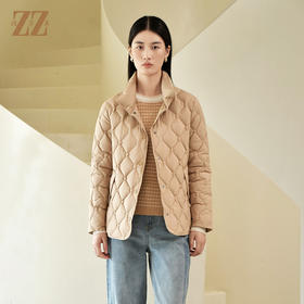 佐尔美冬季新款 简约时尚菱形格短款羽绒服女E24YY13