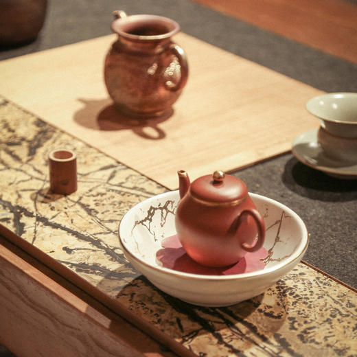 南越浅碗中式亚光白黑金箔茶承壶承铜茶托养壶盘干泡盘储水陶瓷 商品图6