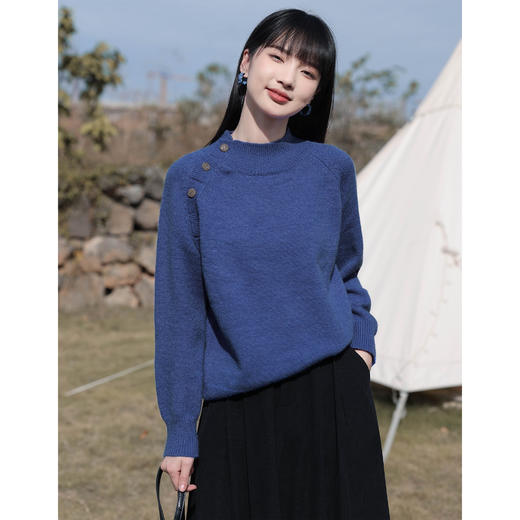 鹿向南 半高领克莱因蓝毛衣秋冬外穿2023新款设计感小众女针织衫 商品图2