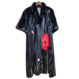 【伯妮斯茵】黑色水貂镶花皮大衣--《冬季时尚系列》206PC011