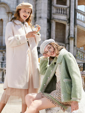 欧芮儿2019秋冬新款宽松百搭皮草一体颗摇粒绒羊羔毛外套女中长款