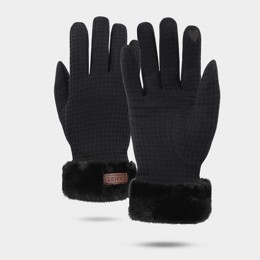 骆驼保暖手套女士时尚休闲户外滑雪运动防风御寒毛绒绒可触屏手套 1T32264471 商品图4